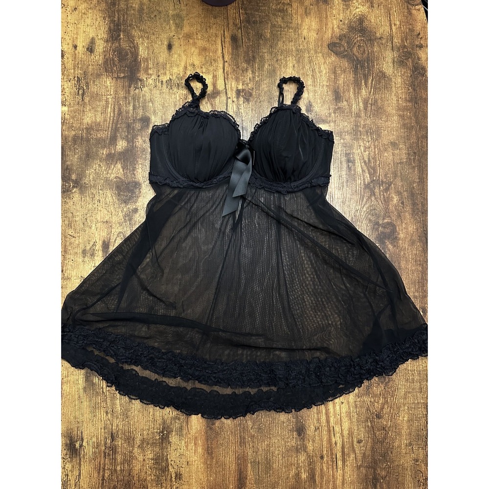 La Senza women's Black Lace Babydoll Lingerie Set size XL